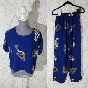 Dream Island Blue Fish Printed Loose Fitting Pant Set